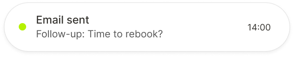 Notification message about an email reminder to rebook and appointment